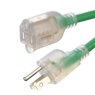 3X8/10/12/14/16AWG Voltagem nominal 125V NEMA Female Light End ETL Certificado American 3-Core Extension Cord Cabo de energia de cobre externo