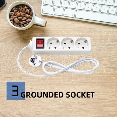 EU Standard 3 Way Extension Power Strip with Switch 3x1.5mm2 Cable 1 Meter Customize Socket Grounding Standard Grounding