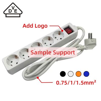 5 Soquete de extensão de gangue 3x1.5mm2x5m VDE Flexível Cable Power Strip com proteção infantil e 10/16A de corrente nominal