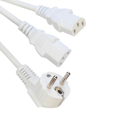 Corda de alimentação de divisão de tipo Y de tipo branca feminina, sem oxigénio, de cobre em cadeia, com fio de extensão de energia de 250V/16A VDE aprovada