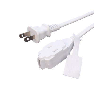 ETL padrão branco 2 pin plug com 18 AWG Cable Nema 1-15p para 1-15r macho para fêmea cabo de extensão com 13A corrente nominal