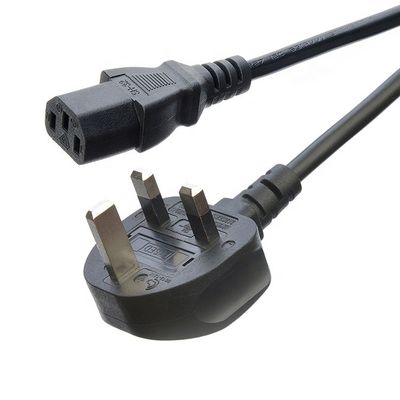Plug AC preto / personalizado IEC60320 C13 C5 com cabo de alimentação de 3 pinos Reino Unido BS Standard 10A-16A Cable de alimentação de corrente nominal