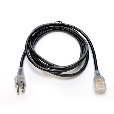 Material PVC resistente a intempéries Corda de alimentação ETL NEMA 5-15 8/10/12 AWG Corda de extensão preta iluminada 1 Outlets Festival Yard