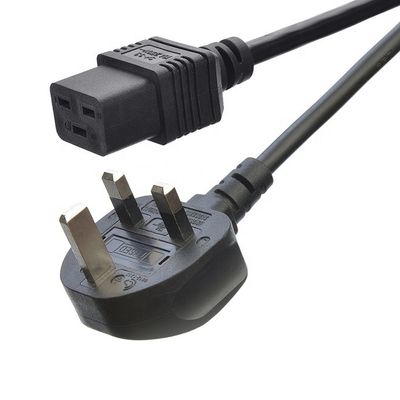 Conector comercial de CA IEC60320 C19 3 pin Line Lead Strip Wire Power Cord UK BS Standard 3 Prong Supply Cabo IEC