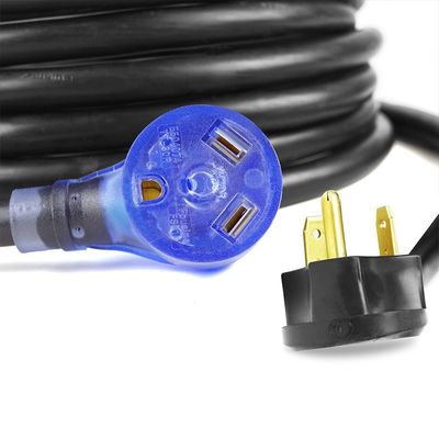 30Amp Heavy Duty RV Extension Cord 10 AWG ETL Listado 50ft TT-30P para TT-30R com indicador LED e Design de Desligamento Fácil