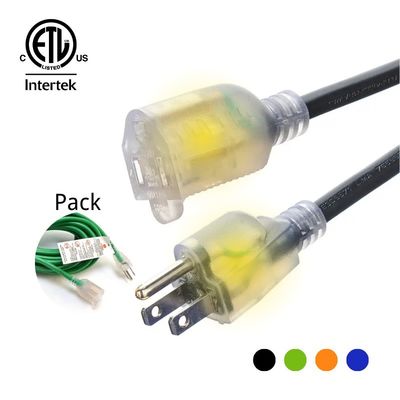 250V Rated 12/3 50 ft Waterproof Heavy Duty Extension Cord com indicador iluminado End Bared Stranded Cooper Conductor