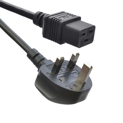 Rede SDK Reino Unido BS Padrão C5 C19 Conector 3 Pins Linha de Chumbo Faixa de fio Cordão de alimentação 3 Prong Ac Cordão de alimentação IEC Cable preto