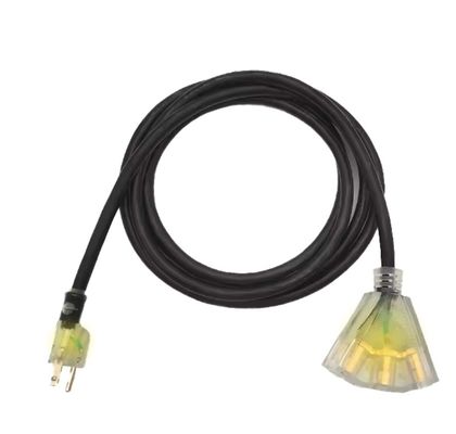 Outro ETL 25Ft 12/3 cabo de extensão exterior 3 saídas 12 calibre 3 pontas impermeável com extremo iluminado 15A 12AWG 1875W SJTW