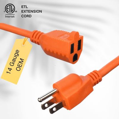 Tipo final / 15ft cabo de energia de trabalho pesado em 3 pontas16 SJTW AWG em candeeiros externos com Nema-15 Orange Plug para cabos de extensão